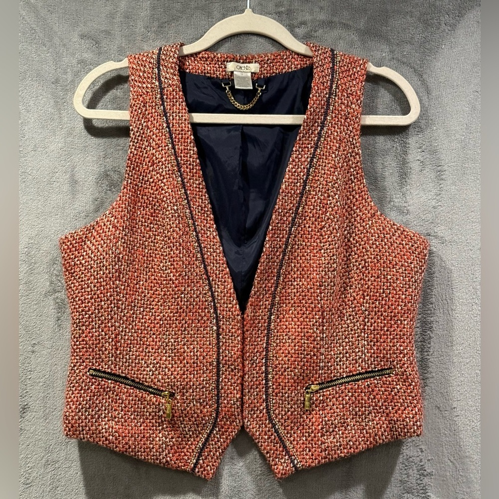 Cache Wool Tweed Vest Women’s Size 14 Military Inspired Preppy Classic Academia